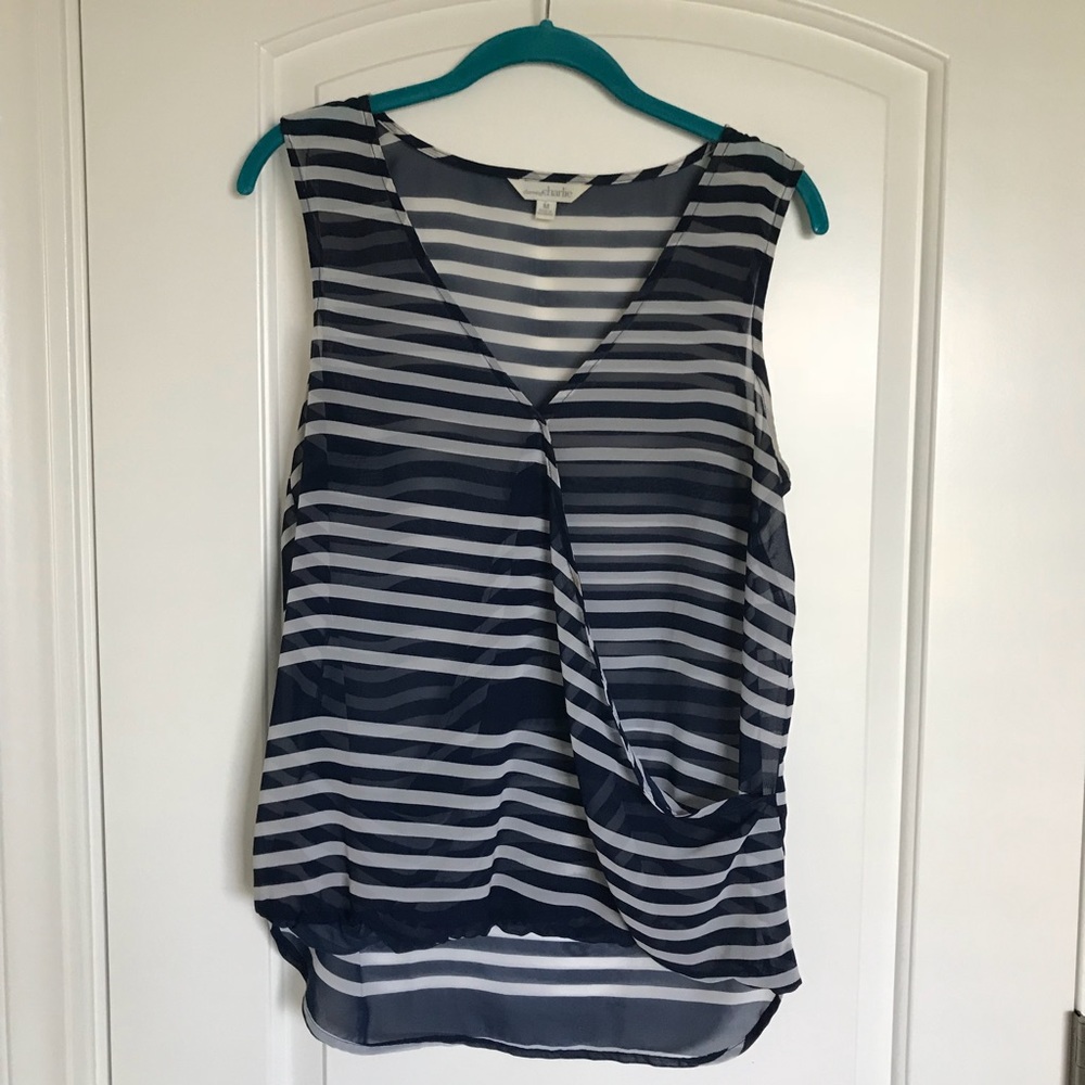 Charming Charlie Navy Striped Blouse